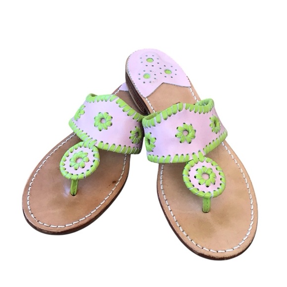 Jack Roger’s Pink Green Leather Sandals - Picture 1 of 13